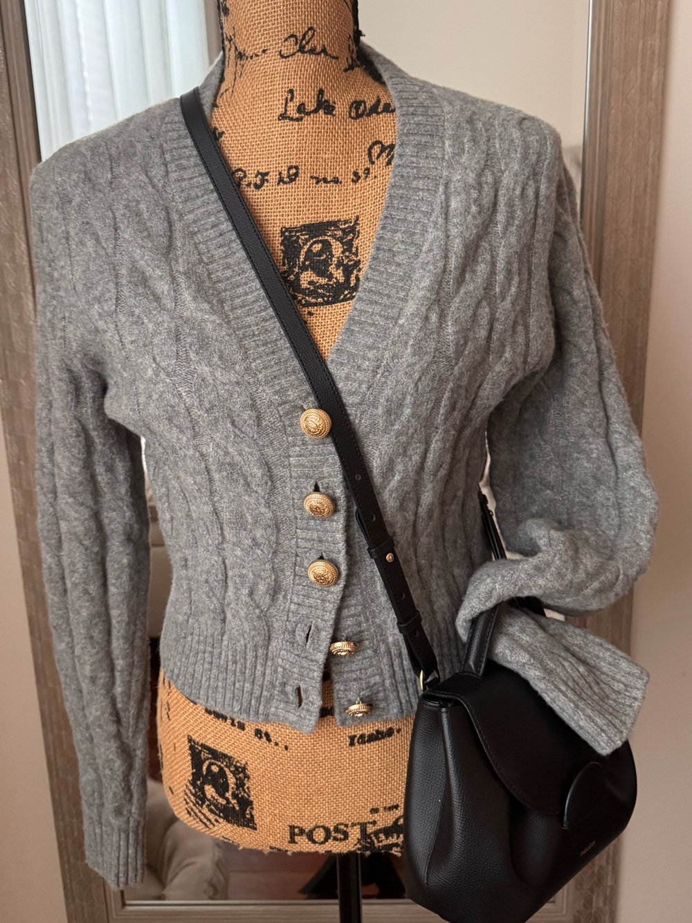 H&M Gray Cable Knit Cardigan Gold Buttons Women’s XS